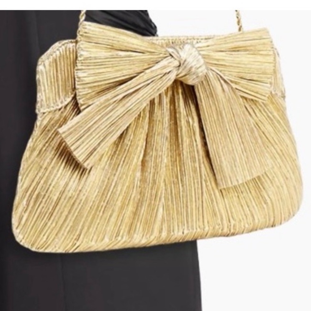 LOEFFLER RANDALL RAYNEPLA
PLEATED FRAME CLUTCH WITH BOW PLATINUM NWT